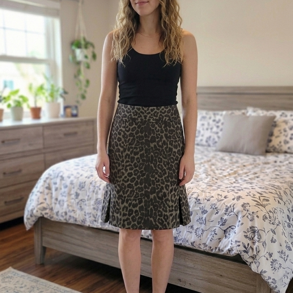 Cato Olive & Black Leopard A-Line Skirt